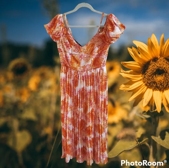 chinese dress ladies Cold Shoulder Floral Pleated Midi Dress – DALIA MACPHEE